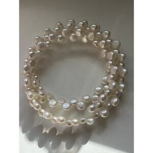 Vtg Freshwater Button Pearl Wrap Bracelet Double Row Memory Wire